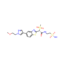 COCCn1cc(-c2ccc3sc([C@@H](C(=O)NCCS(N)(=O)=O)S(C)(=O)=O)nc3c2)cn1 ZINC000143991587