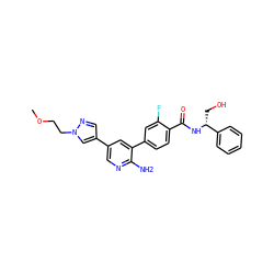 COCCn1cc(-c2cnc(N)c(-c3ccc(C(=O)N[C@H](CO)c4ccccc4)c(F)c3)c2)cn1 ZINC001772631488