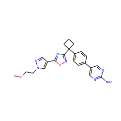 COCCn1cc(-c2nc(C3(c4ccc(-c5cnc(N)nc5)cc4)CCC3)no2)cn1 ZINC000149769975