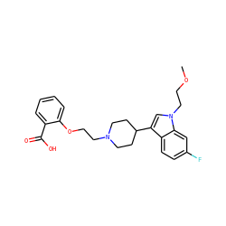 COCCn1cc(C2CCN(CCOc3ccccc3C(=O)O)CC2)c2ccc(F)cc21 ZINC000013586259
