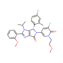 COCCn1cc(N2C(=O)c3nc(-c4ccccc4OC)n(C(C)C)c3[C@@H]2c2ccc(Cl)cc2C)cc(Cl)c1=O ZINC000169705749