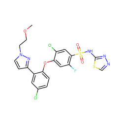 COCCn1ccc(-c2cc(Cl)ccc2Oc2cc(F)c(S(=O)(=O)Nc3nncs3)cc2Cl)n1 ZINC000095584676