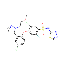 COCCn1nccc1-c1cc(Cl)ccc1Oc1cc(F)c(S(=O)(=O)Nc2nncs2)cc1Cl ZINC000095583711