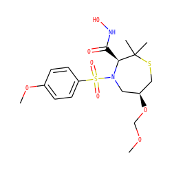 COCO[C@@H]1CSC(C)(C)[C@H](C(=O)NO)N(S(=O)(=O)c2ccc(OC)cc2)C1 ZINC000013801785