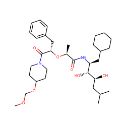 COCOC1CCN(C(=O)[C@H](Cc2ccccc2)O[C@@H](C)C(=O)N[C@@H](CC2CCCCC2)[C@@H](O)[C@@H](O)CC(C)C)CC1 ZINC000029467896