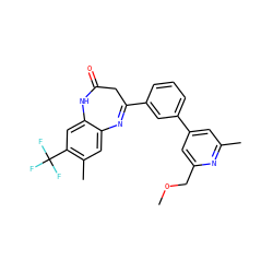 COCc1cc(-c2cccc(C3=Nc4cc(C)c(C(F)(F)F)cc4NC(=O)C3)c2)cc(C)n1 ZINC000101383293