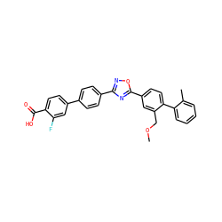 COCc1cc(-c2nc(-c3ccc(-c4ccc(C(=O)O)c(F)c4)cc3)no2)ccc1-c1ccccc1C ZINC001772640634