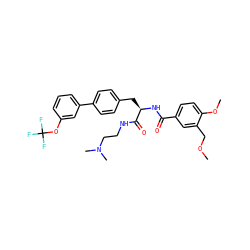 COCc1cc(C(=O)N[C@H](Cc2ccc(-c3cccc(OC(F)(F)F)c3)cc2)C(=O)NCCN(C)C)ccc1OC ZINC000299841319