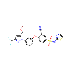 COCc1cc(C(F)F)nn1-c1cccc(Oc2ccc(S(=O)(=O)Nc3nccs3)cc2C#N)c1 ZINC000095582018