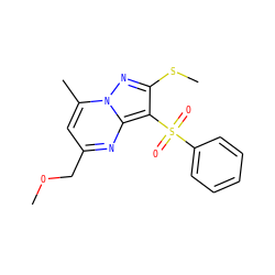 COCc1cc(C)n2nc(SC)c(S(=O)(=O)c3ccccc3)c2n1 ZINC000066066123