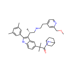COCc1cc(CCNC[C@@H](C)c2c(-c3cc(C)cc(C)c3)[nH]c3ccc(C(C)(C)C(=O)N4CC5CCC4CC5)cc23)ccn1 ZINC000026493619