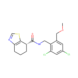 COCc1cc(Cl)cc(Cl)c1CNC(=O)[C@@H]1CCCc2ncsc21 ZINC000220887493