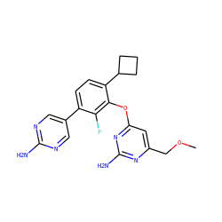 COCc1cc(Oc2c(C3CCC3)ccc(-c3cnc(N)nc3)c2F)nc(N)n1 ZINC000212145289