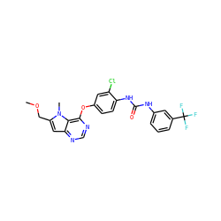 COCc1cc2ncnc(Oc3ccc(NC(=O)Nc4cccc(C(F)(F)F)c4)c(Cl)c3)c2n1C ZINC000064426614