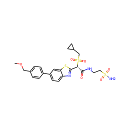 COCc1ccc(-c2ccc3nc([C@@H](C(=O)NCCS(N)(=O)=O)S(=O)(=O)CC4CC4)sc3c2)cc1 ZINC000145512409