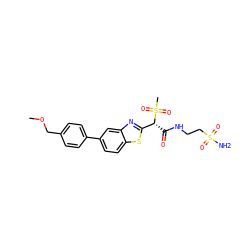 COCc1ccc(-c2ccc3sc([C@@H](C(=O)NCCS(N)(=O)=O)S(C)(=O)=O)nc3c2)cc1 ZINC000143924835