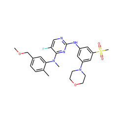 COCc1ccc(C)c(N(C)c2nc(Nc3cc(N4CCOCC4)cc(S(C)(=O)=O)c3)ncc2F)c1 ZINC001772654186