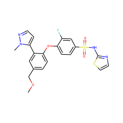 COCc1ccc(Oc2ccc(S(=O)(=O)Nc3nccs3)cc2F)c(-c2ccnn2C)c1 ZINC000095584393