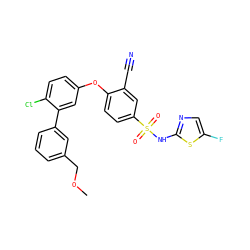 COCc1cccc(-c2cc(Oc3ccc(S(=O)(=O)Nc4ncc(F)s4)cc3C#N)ccc2Cl)c1 ZINC000095582430