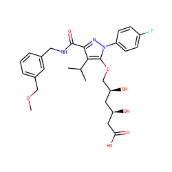 COCc1cccc(CNC(=O)c2nn(-c3ccc(F)cc3)c(OC[C@@H](O)C[C@@H](O)CC(=O)O)c2C(C)C)c1 ZINC000014967999
