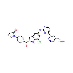 COCc1ccnc(-c2ccnc(Nc3cc(Cl)c4[nH]c(C(=O)N5CCC(N6CCCC6=O)CC5)cc4c3)n2)c1 ZINC000144300649