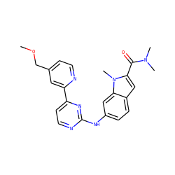 COCc1ccnc(-c2ccnc(Nc3ccc4cc(C(=O)N(C)C)n(C)c4c3)n2)c1 ZINC000144296178