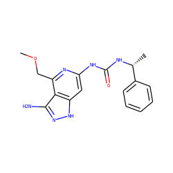 COCc1nc(NC(=O)N[C@H](C)c2ccccc2)cc2[nH]nc(N)c12 ZINC000210720349