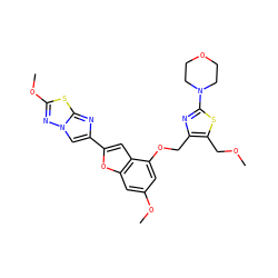 COCc1sc(N2CCOCC2)nc1COc1cc(OC)cc2oc(-c3cn4nc(OC)sc4n3)cc12 ZINC000205690168