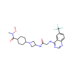 CON(C)C(=O)C1CCC(N2CC(NC(=O)CNc3ncnc4ccc(C(F)(F)F)cc34)C2)CC1 ZINC000149147827