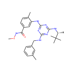 CONC(=O)c1ccc(C)c(Nc2nc(NCc3cccc(C)c3)nc(N[C@H](C)C(C)(C)C)n2)c1 ZINC000058564015