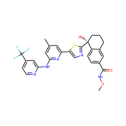 CONC(=O)c1ccc2c(c1)CCC[C@]2(O)c1ncc(-c2cc(C)cc(Nc3cc(C(F)(F)F)ccn3)n2)s1 ZINC000142599480