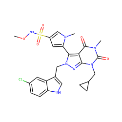 CONS(=O)(=O)c1cc(-c2c3c(=O)n(C)c(=O)n(CC4CC4)c3nn2Cc2c[nH]c3ccc(Cl)cc23)n(C)c1 ZINC000053281689