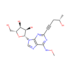 CONc1nc(C#CC[C@H](C)O)nc2c1ncn2[C@@H]1O[C@H](CO)[C@@H](O)[C@H]1O ZINC000034800851