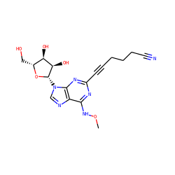CONc1nc(C#CCCCC#N)nc2c1ncn2[C@@H]1O[C@H](CO)[C@@H](O)[C@H]1O ZINC000034800850