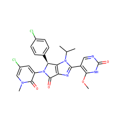 COc1[nH]c(=O)ncc1-c1nc2c(n1C(C)C)[C@H](c1ccc(Cl)cc1)N(c1cc(Cl)cn(C)c1=O)C2=O ZINC000261075218