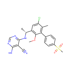 COc1c([C@@H](C)Nc2ncnc(N)c2C#N)cc(Cl)c(C)c1-c1ccc(S(C)(=O)=O)cc1 ZINC000146946282
