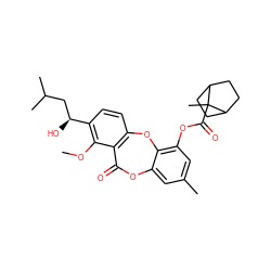 COc1c([C@@H](O)CC(C)C)ccc2c1C(=O)Oc1cc(C)cc(OC(=O)C3(C)C4CCC3CC4)c1O2 ZINC000028468662