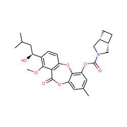 COc1c([C@@H](O)CC(C)C)ccc2c1C(=O)Oc1cc(C)cc(OC(=O)N3C[C@H]4CC[C@H]4C3)c1O2 ZINC000028457083