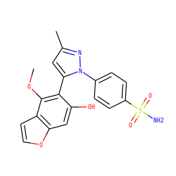 COc1c(-c2cc(C)nn2-c2ccc(S(N)(=O)=O)cc2)c(O)cc2occc12 ZINC000103257045