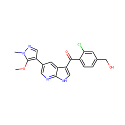 COc1c(-c2cnc3[nH]cc(C(=O)c4ccc(CO)cc4Cl)c3c2)cnn1C ZINC000473089562