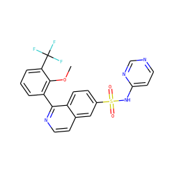 COc1c(-c2nccc3cc(S(=O)(=O)Nc4ccncn4)ccc23)cccc1C(F)(F)F ZINC000225045635