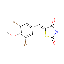 COc1c(Br)cc(/C=C2\SC(=O)NC2=O)cc1Br ZINC000016194447