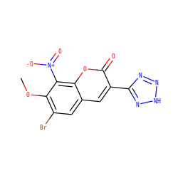 COc1c(Br)cc2cc(-c3nn[nH]n3)c(=O)oc2c1[N+](=O)[O-] ZINC000725326885