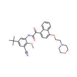 COc1c(C#N)cc(C(C)(C)C)cc1NC(=O)C(=O)c1ccc(OCCN2CCOCC2)c2ccccc12 ZINC000058506449