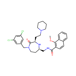 COc1c(C(=O)NC[C@H]2CCN(Cc3cc(Cl)cc(Cl)c3)C(=O)[C@@H](CCN3CCCCC3)N2)ccc2ccccc12 ZINC000206898121