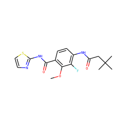 COc1c(C(=O)Nc2nccs2)ccc(NC(=O)CC(C)(C)C)c1F ZINC000066066268