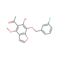 COc1c(C(C)=O)c(O)c(OCc2cccc(Cl)c2)c2occc12 ZINC000013682345