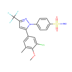 COc1c(C)cc(-c2cc(C(F)(F)F)nn2-c2ccc(S(N)(=O)=O)cc2)cc1Cl ZINC000003814688