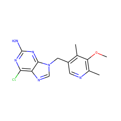 COc1c(C)ncc(Cn2cnc3c(Cl)nc(N)nc32)c1C ZINC000014974580