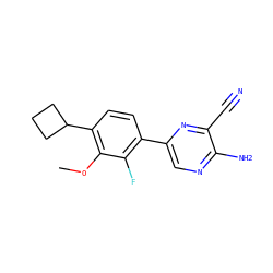 COc1c(C2CCC2)ccc(-c2cnc(N)c(C#N)n2)c1F ZINC000224568824